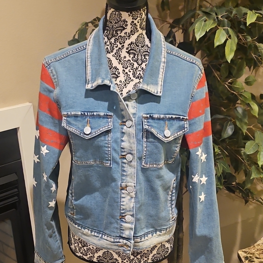 VIGOSS - Woman's Stars & Stripes Denim Jacket Sz L - Picture 1 of 4